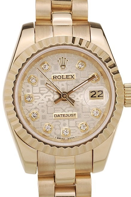 Aaa replica watch Dial Rolex Gold Ribbed Gold Pattern Bezel DateJust 0717